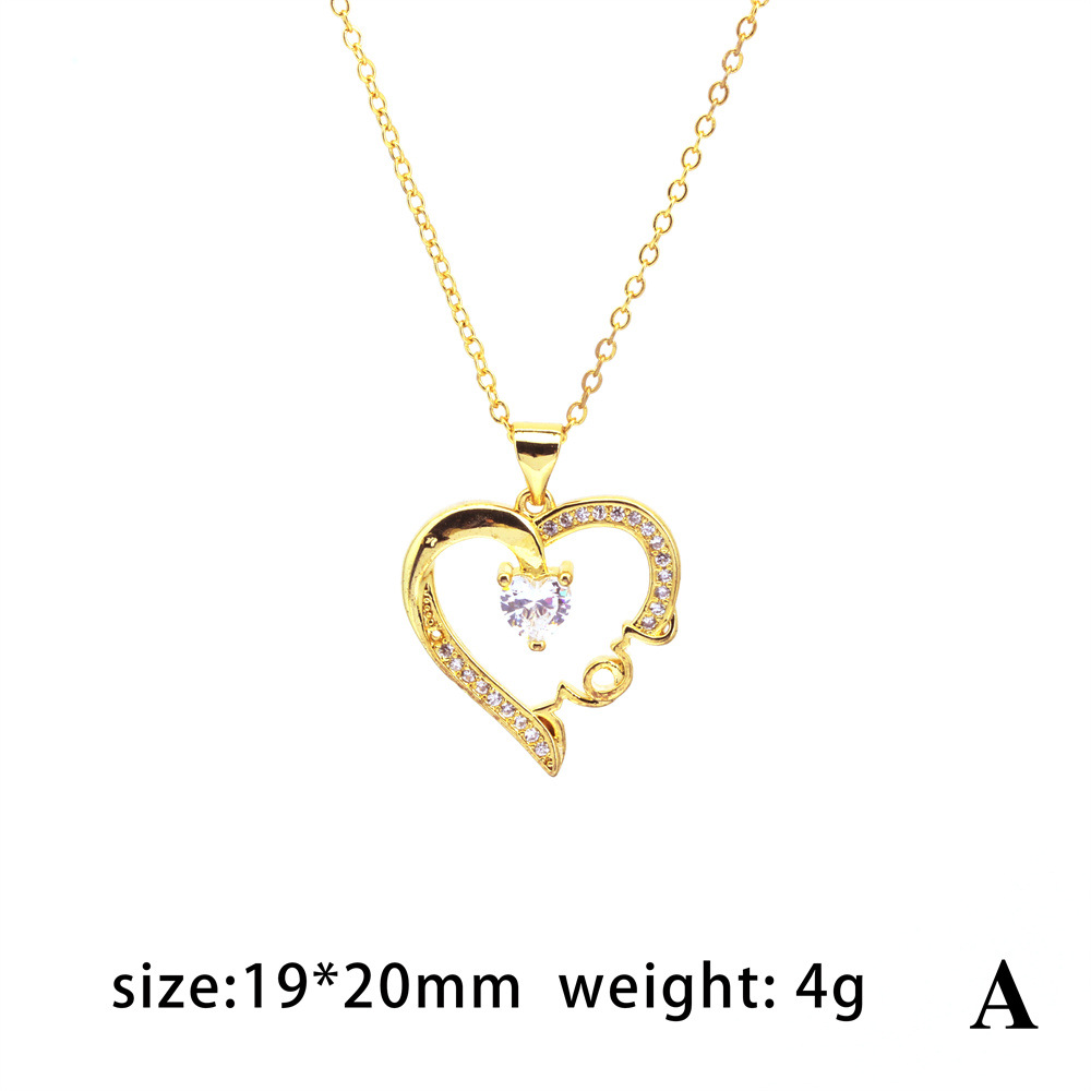 Casual Simple Style Letter Heart Shape Copper Plating Zircon Pendant Necklace 1 Piece display picture 5