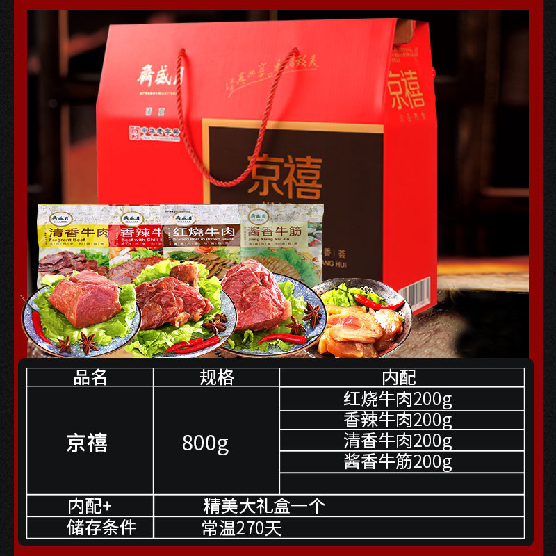 Moonshengzhai Beef Gift Box, Ready-to-Eat, New Year's Eve Gift, Beijing Specialty, Beef and Lamb Snacks, Preserved Meat, Braised Beef