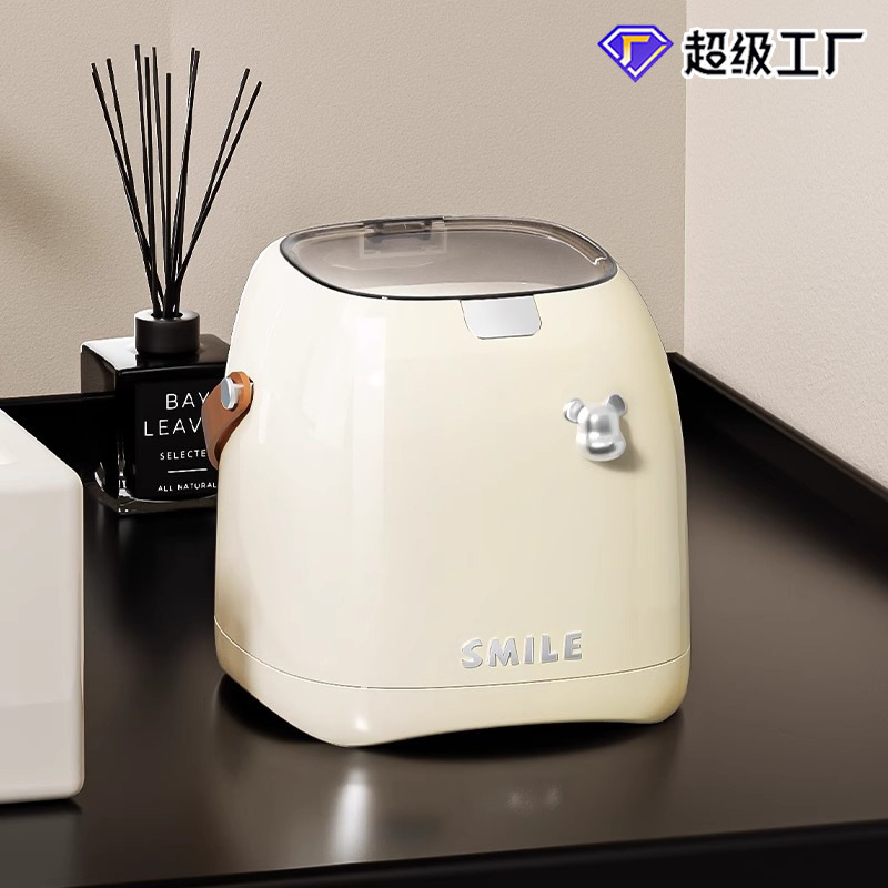 Internet Celebrity Violence Bear Desktop Trash Bin Household Press-to-Play Lid High Beauty Value Portable Light Luxury Desktop Trash Bin