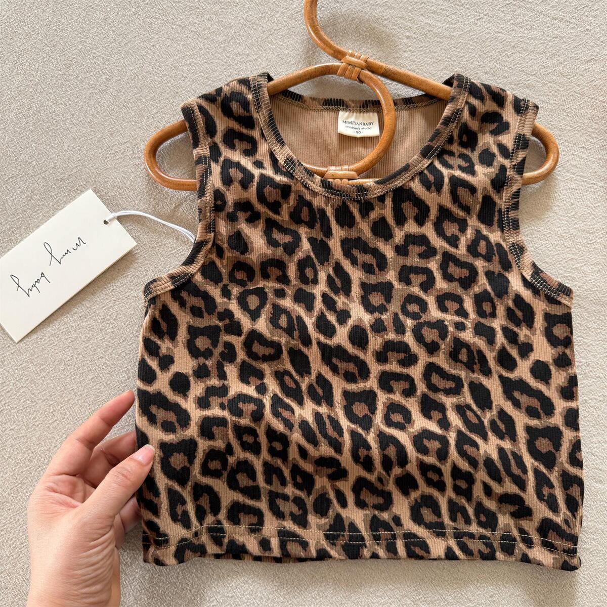 Children's Summer New Style 2026 Sleeveless Vest for Girls, Leopard Print, Trendy Cute Top T-Shirt for Toddlers and Young Children