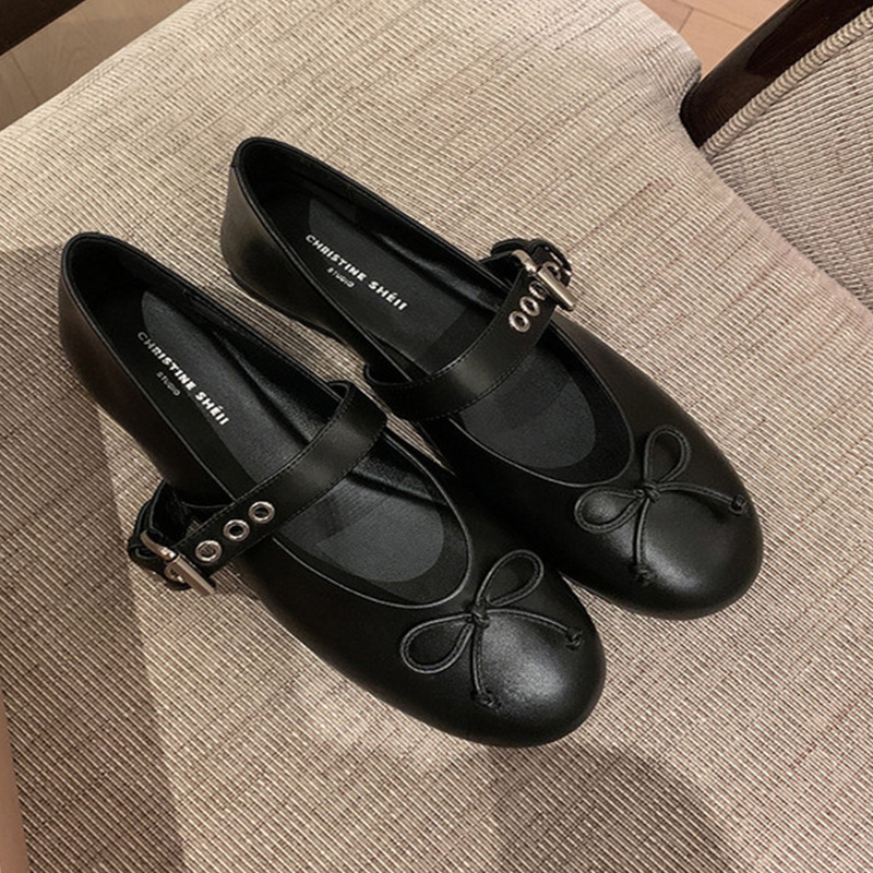[sheii Su Yinyin] Chic Girl ~ Bow Small Fragrant Style Flat Ballet Shoes Women's Mary Jane Shoes
