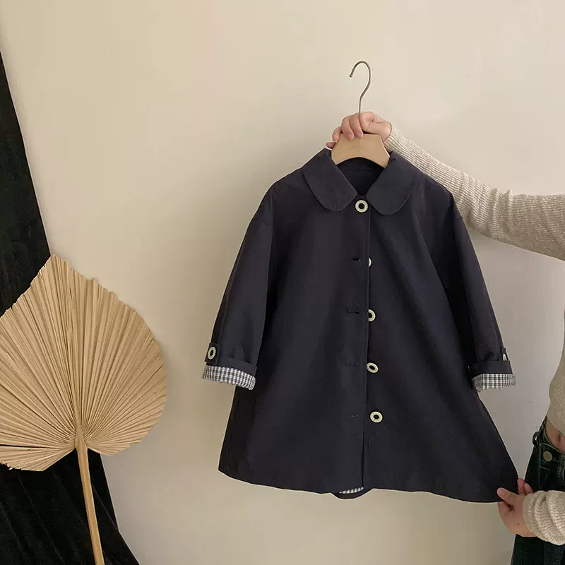 女童2025春秋季中大童气质娃娃领风衣韩版洋气百搭外套中长款潮流
