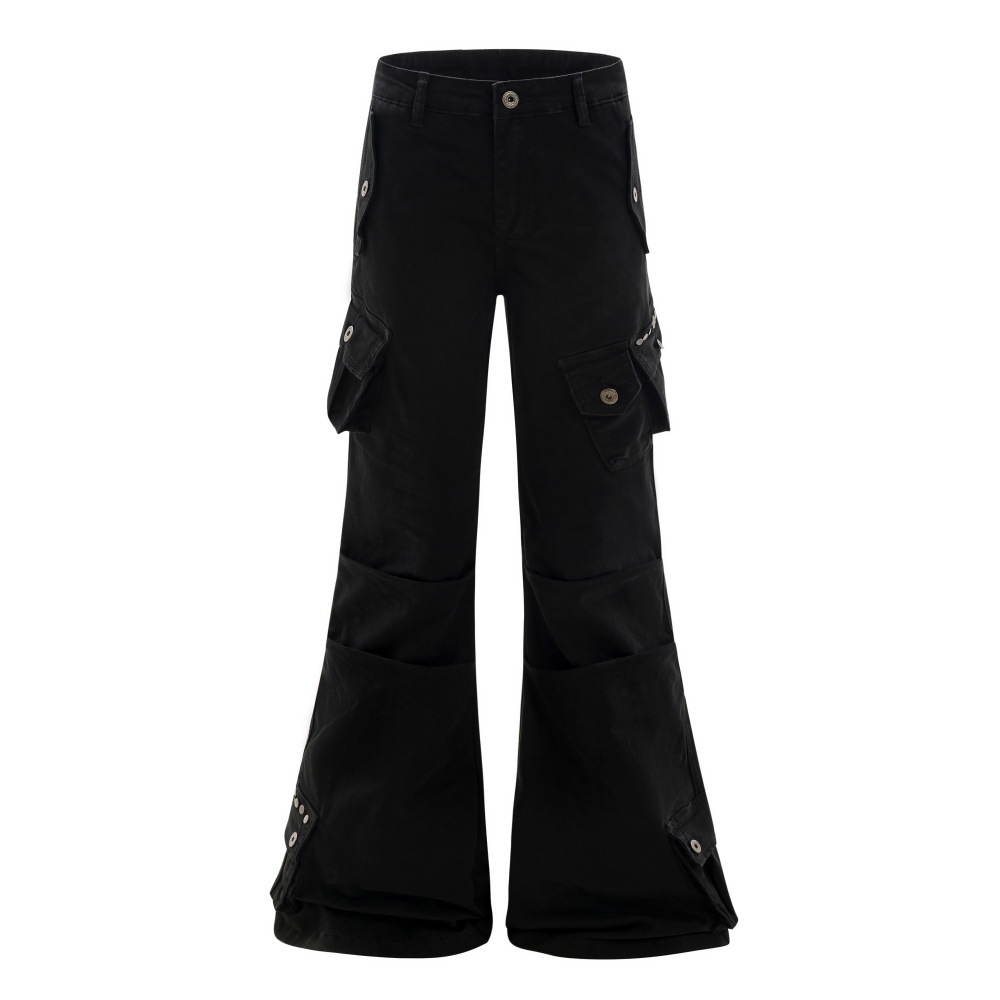 Amerikanischer High-Street-Stil: Ausgestellte Herrenhose mit vielen Taschen, lockerer Schnitt, funktionalem Design und Bundfalten._voghion.com