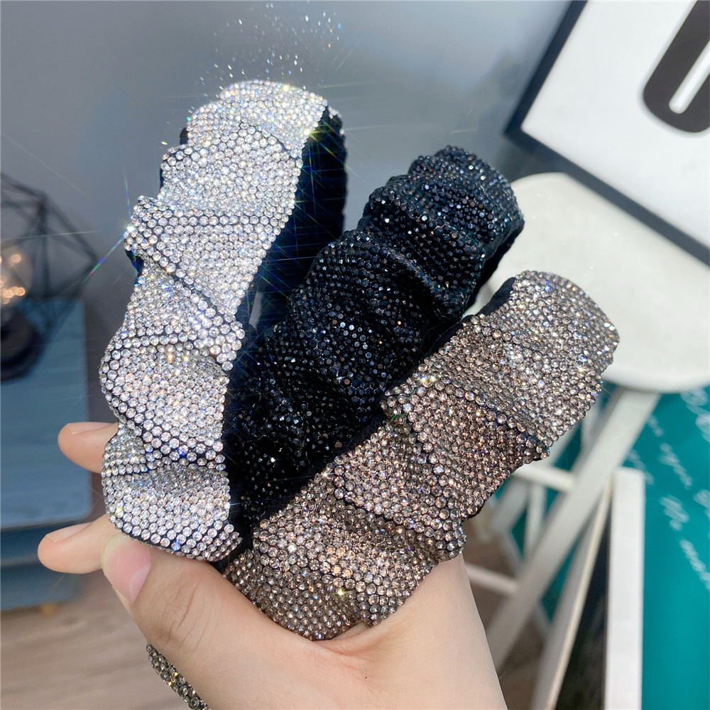 Korean Style Creative Full Rhinestone Folded Wide Headband display picture 11