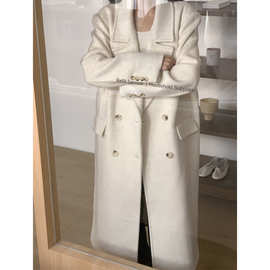 2025冬季新款韩国设计师hanjo枪驳领羊绒中长款毛呢大衣外套