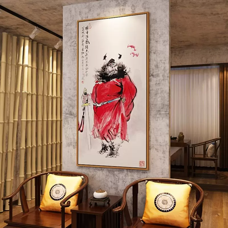 新中式玄关装饰画钟馗国画钟魁神像挂画水墨年画门神镇宅客厅壁画