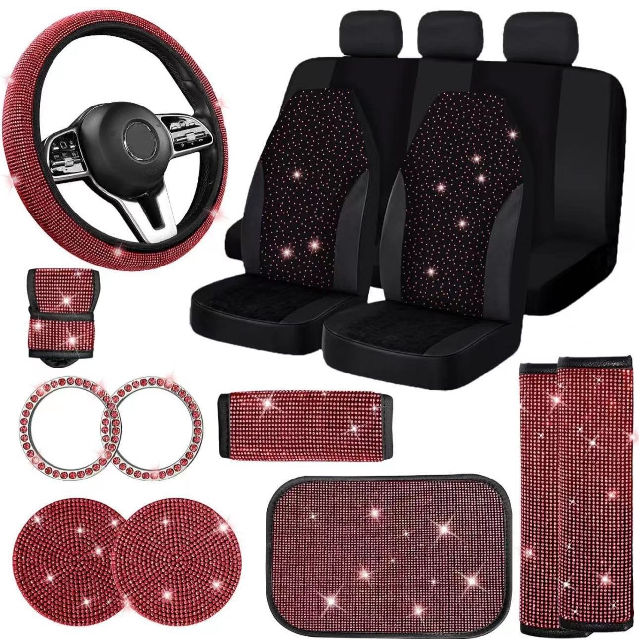 Cubierta de asiento de coche transfronteriza cuero brillante diamante coche almohadilla coche volante cubierta interior accesorios 20 unidades conjunto
