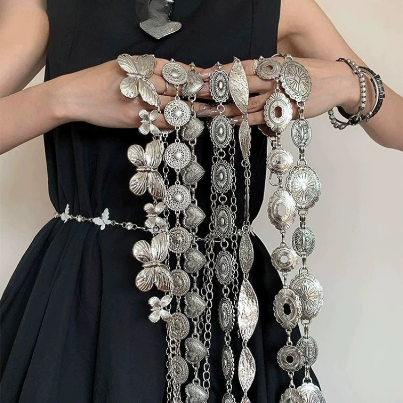 Богемная ретро серебряная металлическая цепочка на талию с бабочкой, женский нишевый высококачественный ремень, аксессуары в этническом стиле с юбкой