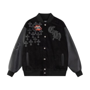 2025 Cross-Border Export Cro Ch Corduroy Leather Embroidered Baseball Jacket for Men and Women, New Autumn and Winter Loose Versatile Coat
