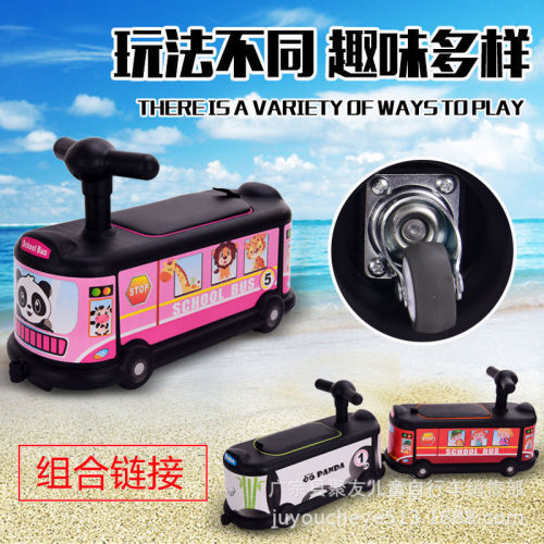 High-end bus cartoon children's twist car for 1-3 year old babies, sliding car with swivel silent wheels, gift car