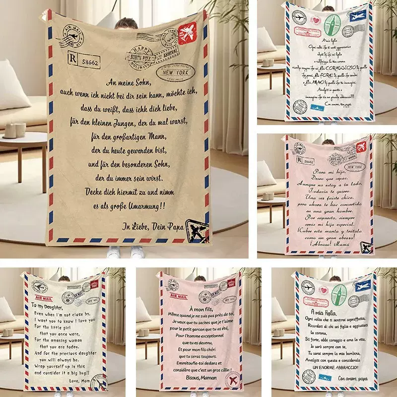 外贸信封图案法兰绒毛毯制定亚马逊希音一件定制代发周边企业制定