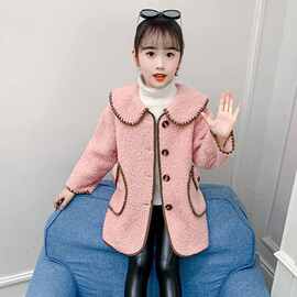 女童毛毛衣外套秋冬款洋气毛皮一体小香风中长款外搭韩版公主服