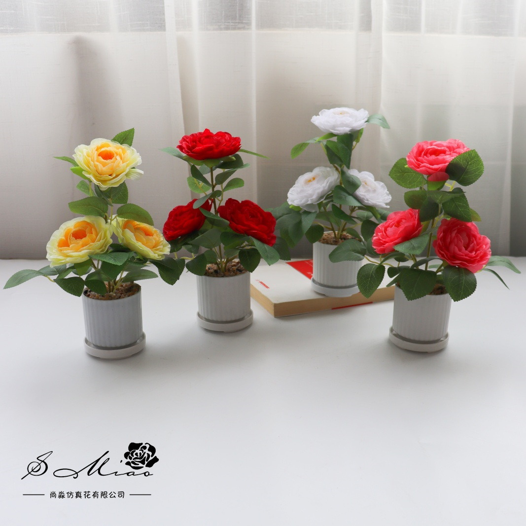 Flores falsas de alta calidad camellia pequeña flor de bonsai de moda decoración creativa plantación verde artificial simulación maceta image 3