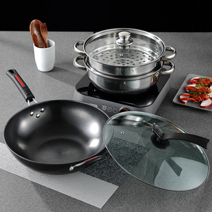 Shengbide stainless steel steamer wok two-piece cast iron non-stick wok combination soup steamer gift pot