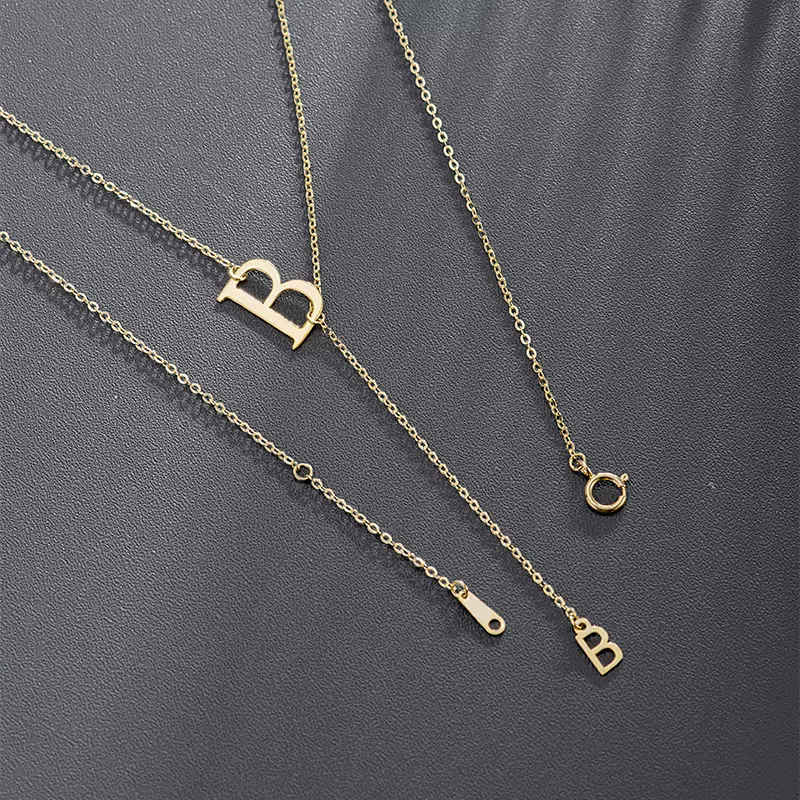 纯14K金项链素金光面时尚B字母欧美风Y字链颈饰黄金珠宝首饰11801