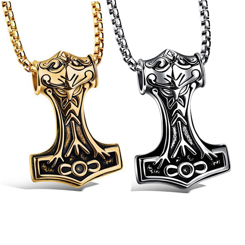 2023 New Personalized Thor Hammer Pendant, Dominant Men's Titanium Steel Necklace, Tall and Exquisite Jewelry_voghion.com