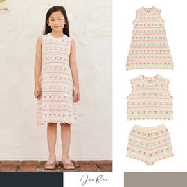 现货2025春夏棉纱女中小童无袖背心连衣裙郁金香花朵针织裙子