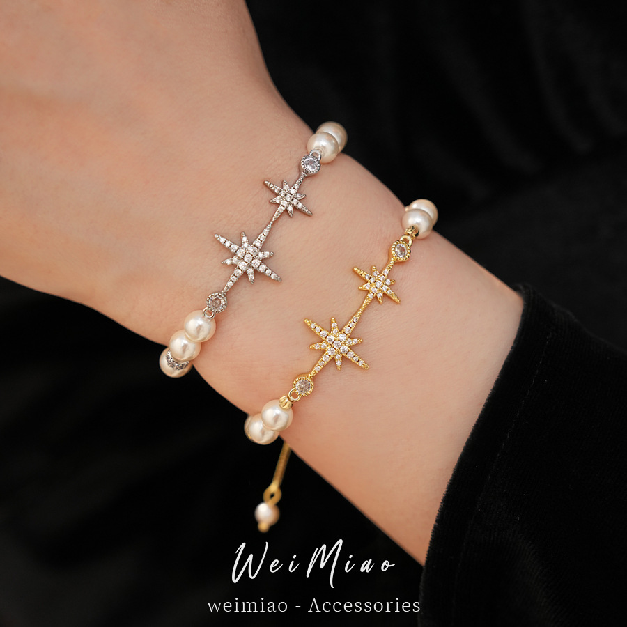 18 quilates de oro real chapado con cuentas zircon pulsera de perlas de manga ligera pulsera de nicho de lujo alta sensación de viento amplio image 3