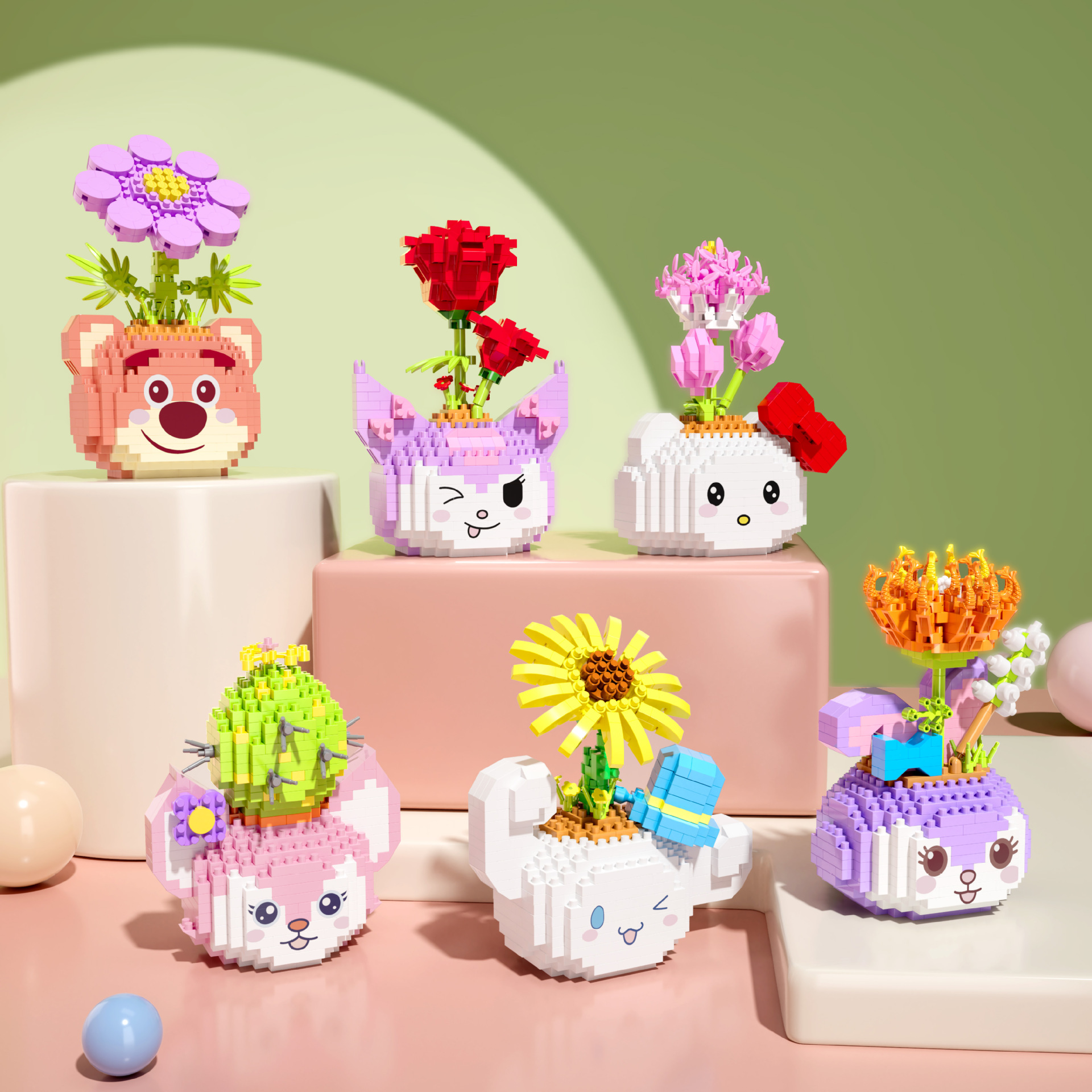 Compatible con LEGO Internet celebridad dibujos animados bloques de construcción maceta ramo Rosa girasol montado decoración juguete regalo hecho a mano