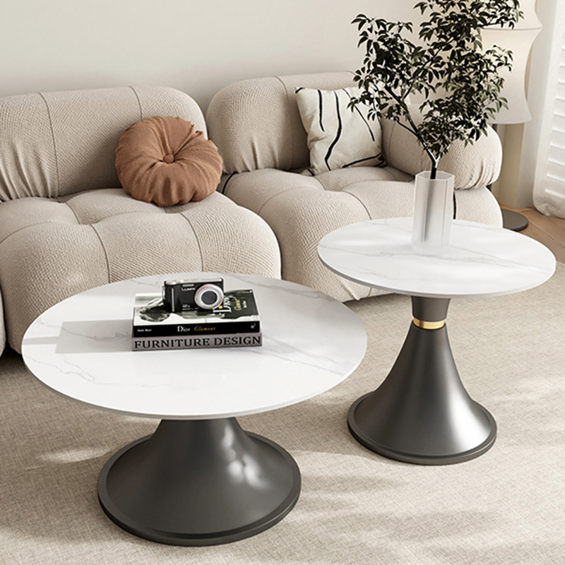 Italian Round Slate Coffee Table Modern Simple Small Apartment Home Living Room High-End Internet Celebrity Sofa Coffee Table Combination