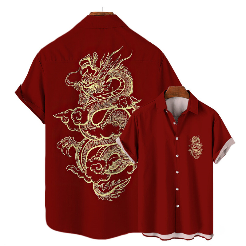 Spring Festival men's shirt Dragon Year big Jilong printing European and American cross-border source direct sales AliExpress Amazon ebay