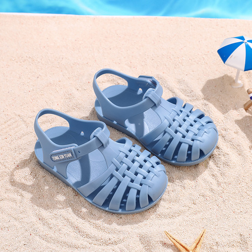 Roman sandals for boys and girls, spring and summer, soft bottom, anti-slip, holey holey shoes, flat, beach jelly shoes, unisex