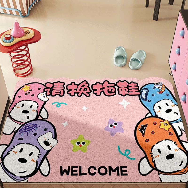 漫画ハローキティワイヤーフープフロアマット、お手入れ簡単、カット可能なPVCドアマット、滑り止め、汚れ防止、耐摩耗性、防塵フットマット|undefined