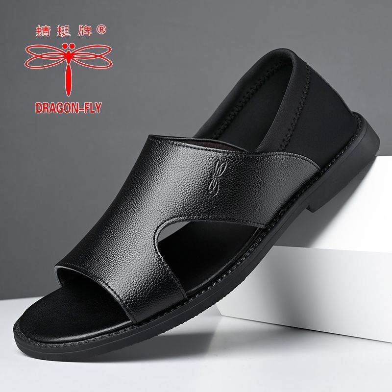Dragonfly Brand Genuine Leather Sandals Men's Summer New Men's Beach Shoes Casual Soft Sole Non-Slip Roman Sandals for Men