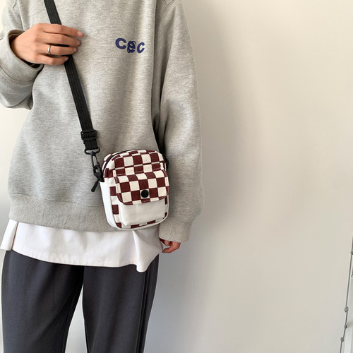  plaid single shoulder new canvas small bag women's bag new version Harajuku girl soft-hearted girl trend crossbody bag