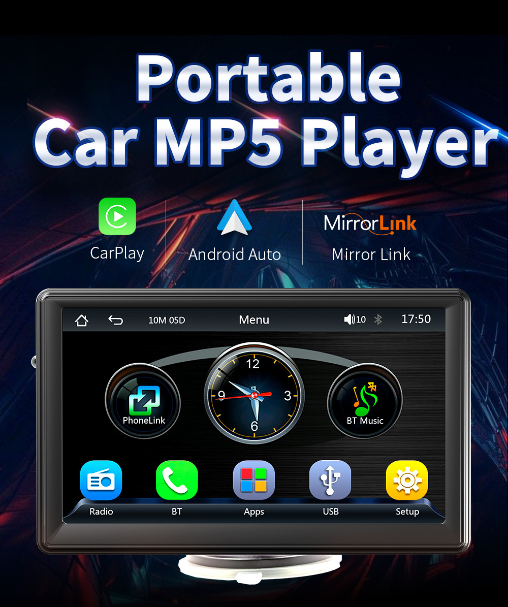 Cross-Border 7inch Car-Mounted Mp5 Display Player Carplay Android Auto Suitable for Car Reversing Images