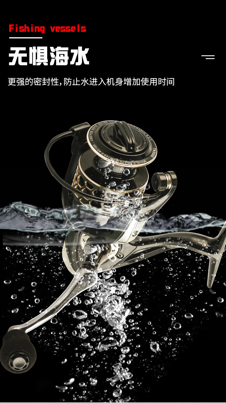 CNC金属摇臂纺车轮防炸线无间隙轴承路亚海竿轮路亚轮斜切鱼线轮