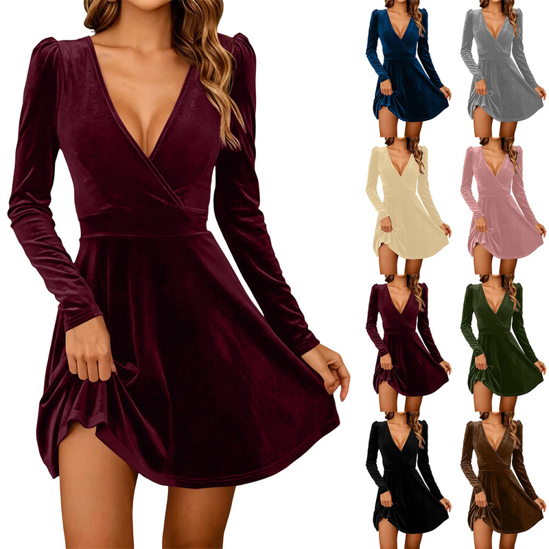 2026 European and American cross-border foreign trade women's clothing new model V-neck long-sleeve fashionable sexy evening dress 2026 European and American cross-border foreign trade women's clothing new model V-neck long-sleeve fashionable sexy evening dress