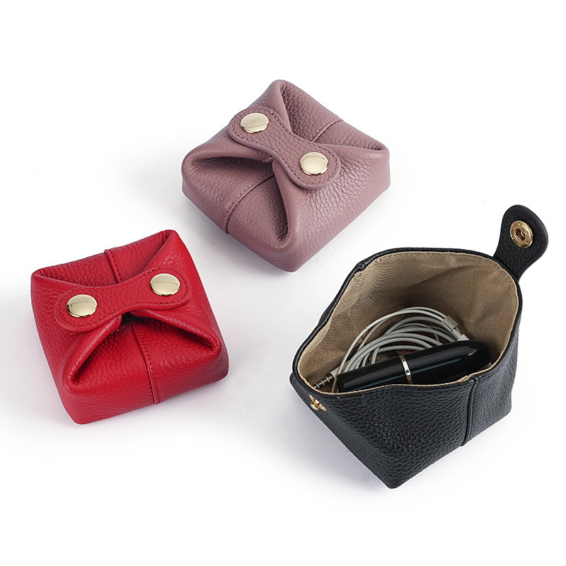Cute Japanese and Korean Style Coin Purse Soft Cowhide Mini Earphone Key Women's Coin Lipstick Cosmetics Bag Small Bean Bag