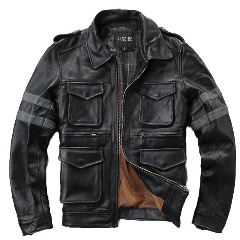 Leather jacket, genuine leather, cowhide, slim fit