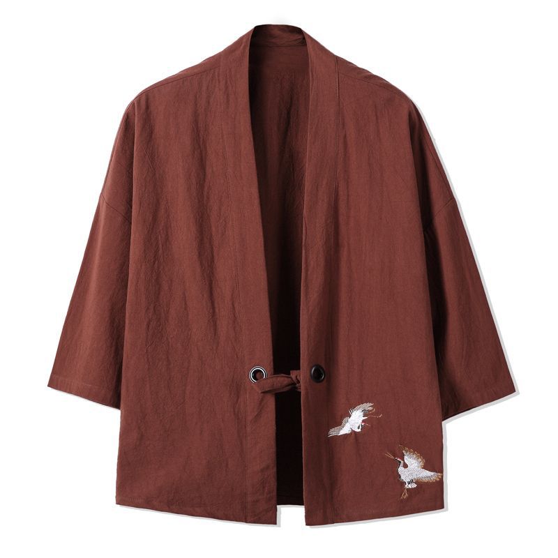 Chaqueta de estilo chino, manga tres cuartos, traje Tang masculino, Hanfu, cárdigan japonés japonés, kimono, lino, pino ancho image 10