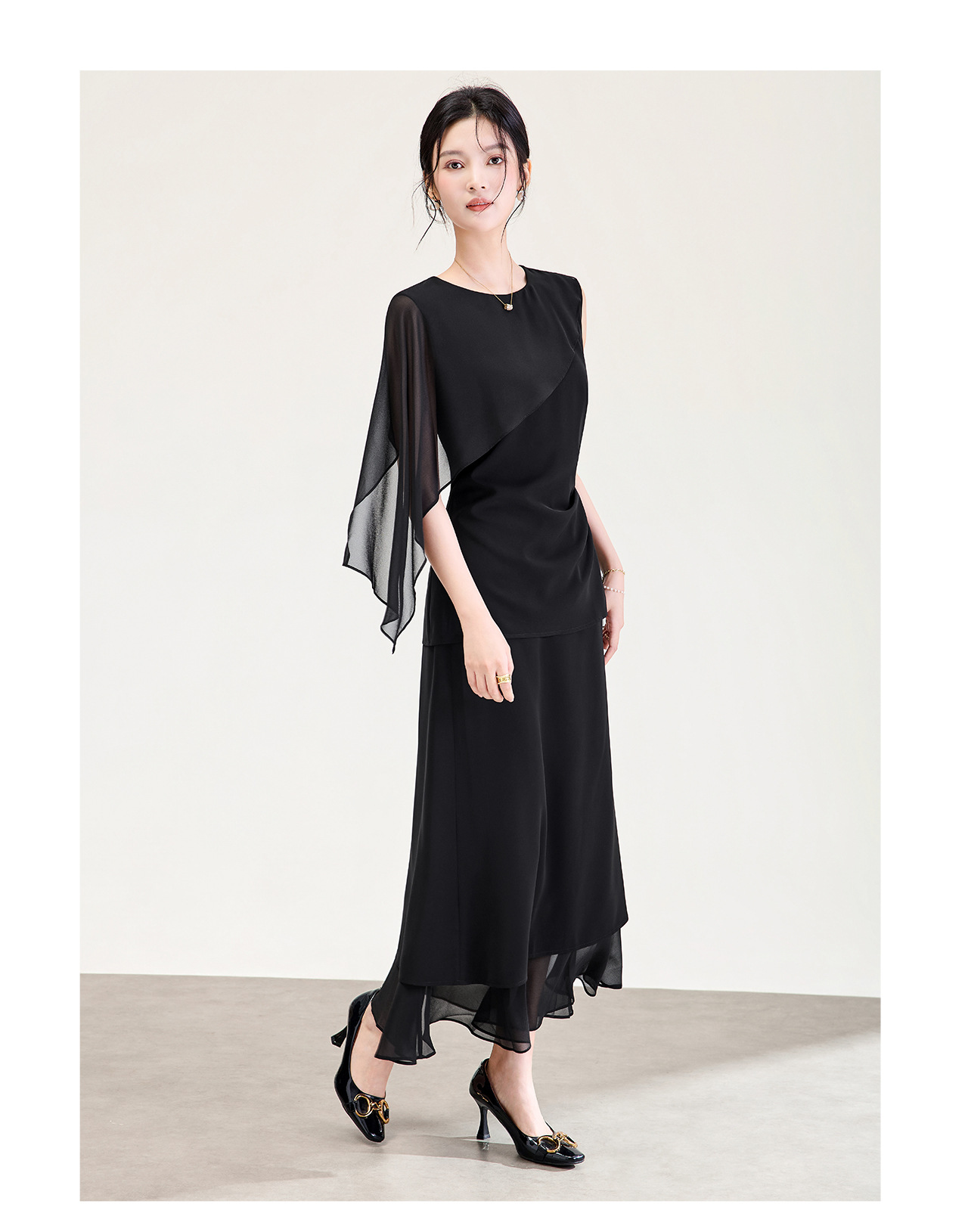 Set áo không tay phối ren thắt eo + chân váy bút chì nữ tính — màu đen chi tiết 17