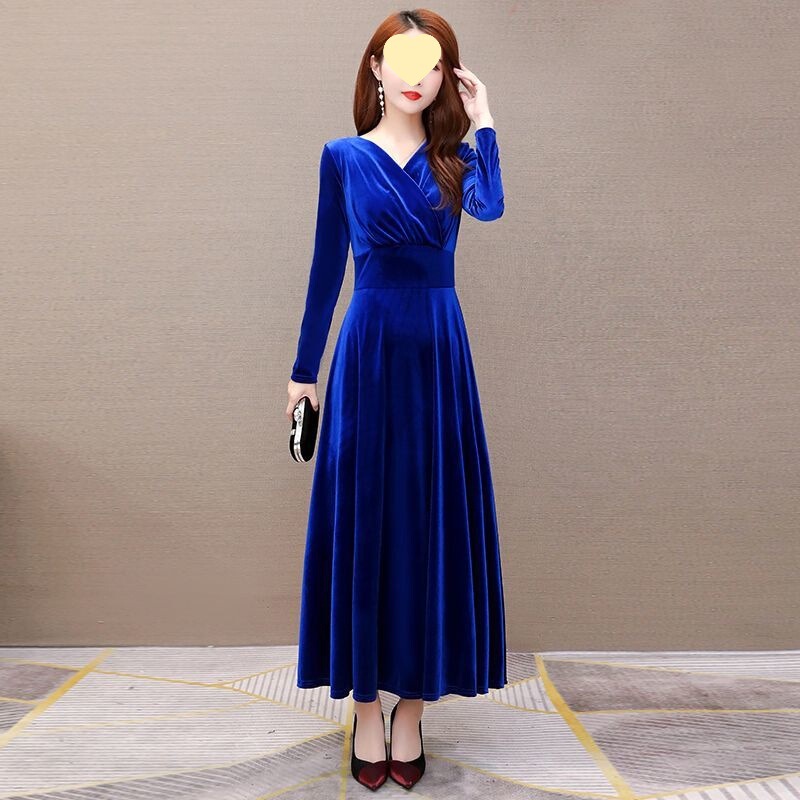 收腰冬装2025显瘦夫人春秋连衣裙高贵洋气新款长裙金丝绒女长袖贵|undefined