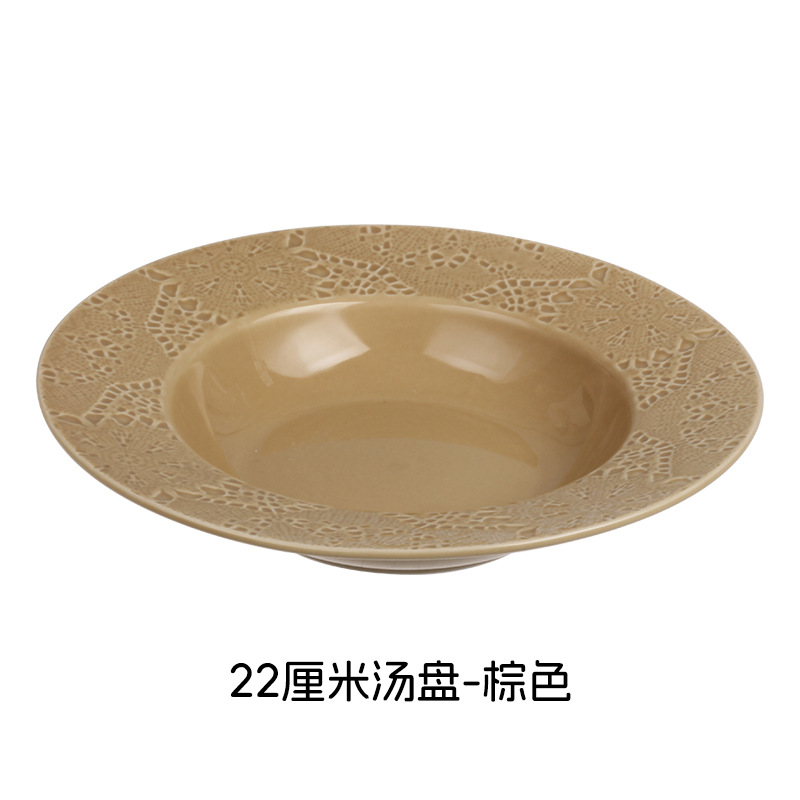 Relieve suave y fácil de limpiar estilo nórdico minimalista elegante romántico encaje cubiertos de cerámica set