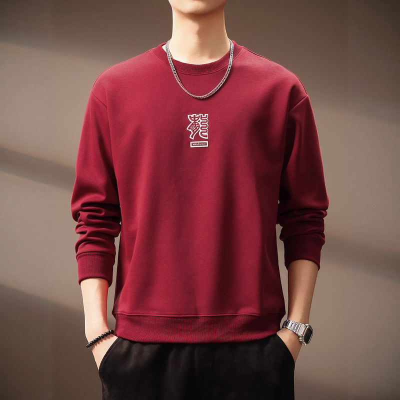 High-End National Trend Lishu Chinese Dragon Embroidery Sweatshirt for Men 2026 Spring New Fashion Brand Round Neck Loose Long-Sleeve T-Shirt