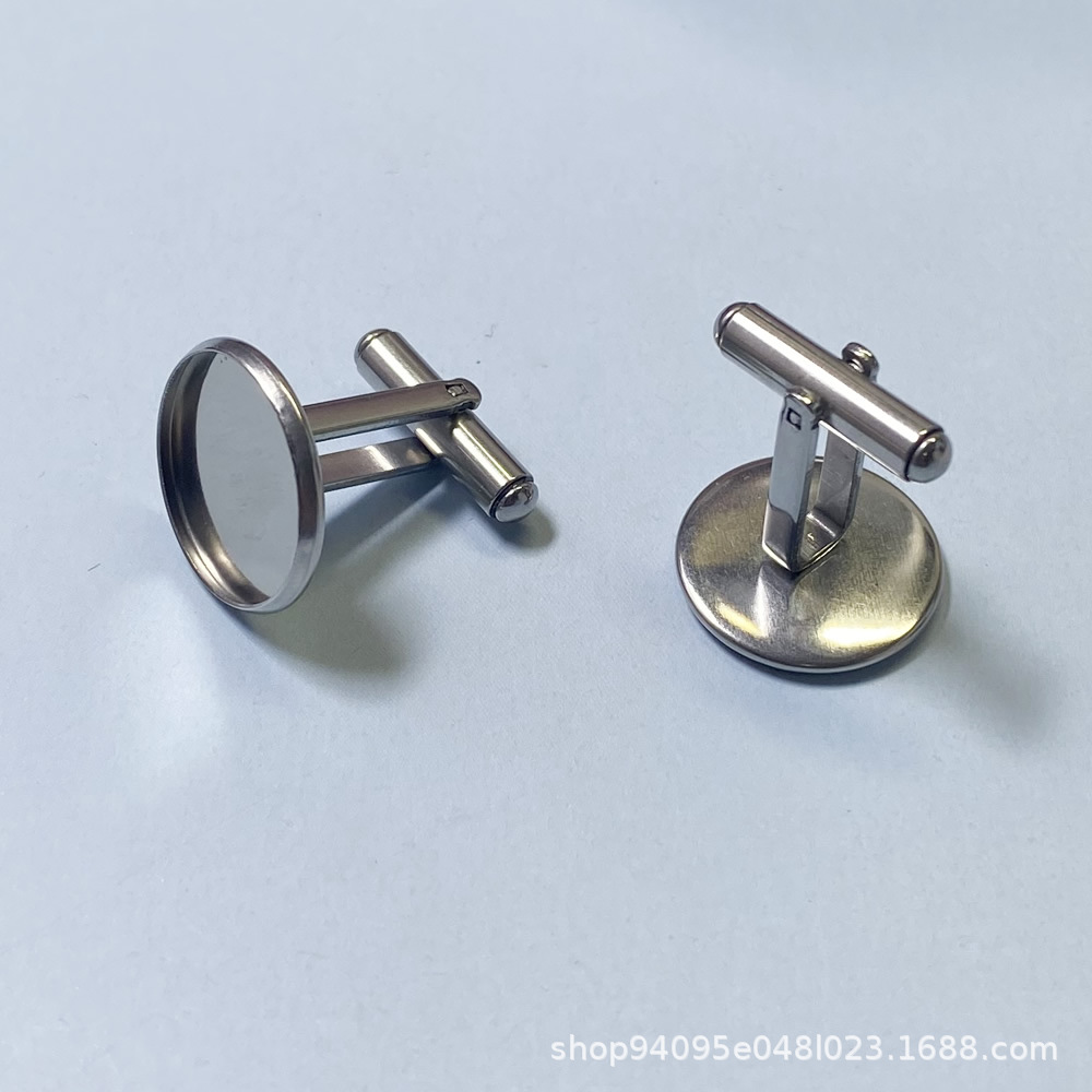 Cross border stainless steel cufflinks 16mm round bottom holder, gemstone holder, French style cuff buckle, shirt decoration, sleeve stud accessories