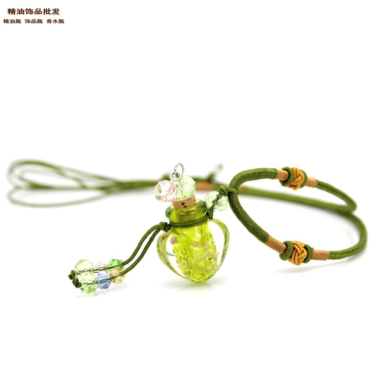精油饰品网心形草绿色小金沙双扣绳项链吊坠2.jpg