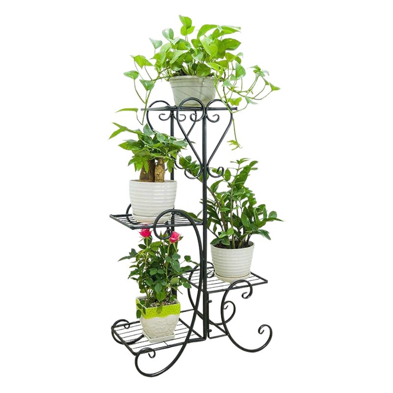 Soporte de hierro para flores para balcón, decoración de sala de estar, maceta, plantas verdes, soporte de flores de pie, estante de flores de almacenamiento simple de varias capas para interiores.