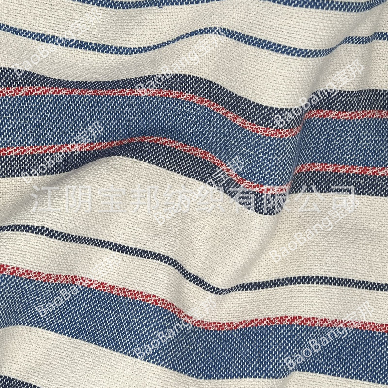 棉弹力厚重横条纹，彩条面料。