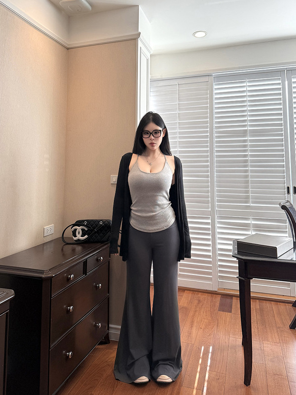 大码胖mm休闲套装简约长袖开衫吊带背心女夏季微喇叭直筒裤三件套|undefined