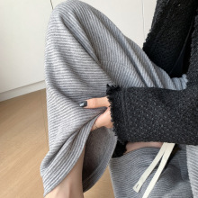 仿羊绒糯米裤女秋冬新款高腰垂感宽松直筒抽绳休闲灰色显瘦阔腿裤