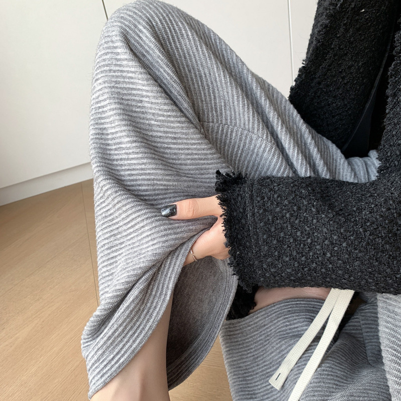 Cashmere-like glutinous rice pants for women autumn and winter New High waist draping loose straight drawstring casual gray slimming wide leg pants