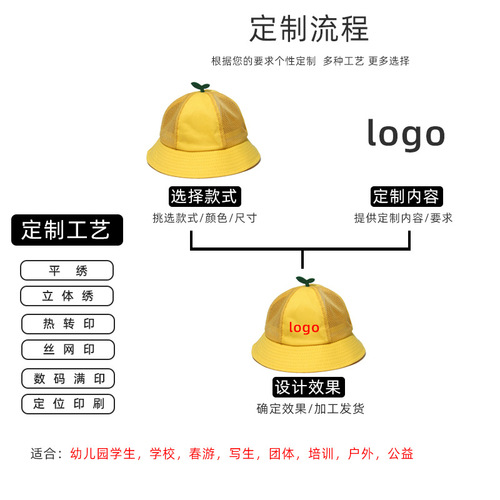 Children's small yellow hat with logo kindergarten fisherman hat Japanese-style Doraemon bucket hat student parent and child sun hat for girls
