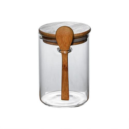 Glass sealed jar with lid storage jar for grains and nuts storage kitchen storage glass bottle with wooden spoon