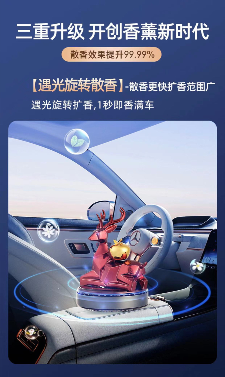 Car aromatherapy safe journey creative deer car ornaments center console solar car perfume ornaments