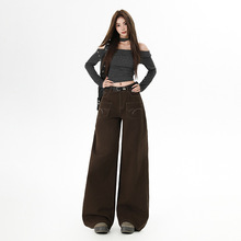 设计感前刺绣贴袋宽松复古牛仔裤秋冬新款百搭显瘦宽松直筒阔腿裤